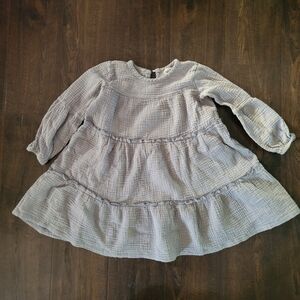 Minimalist Folk Co 100% Cotton Gauze Tiered Dress Blue Size 6 7 Years